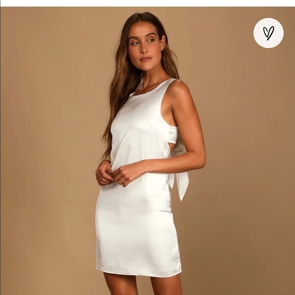 NWT Lulus Joyful White Satin Tie-Back Mini Dress - Picture 9 of 10